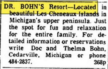 Berlins Resort (Dr. Bohns Cottages, Dr Bohns Resort) - May 1962 Ad (newer photo)